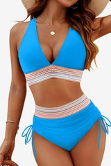 Women's High Waist Bikini Adjustable Straps Moulded Cups