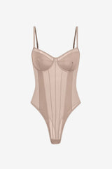 Women's Sheer Mesh Corset Bodysuit with Underwire Cups