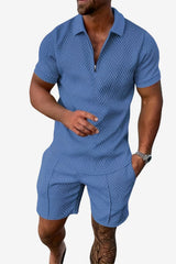 Men’s Summer Short Set Zip-Up Top Geometric Print