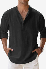 Men's Long - Sleeve Henley Shirt Purple Mandarin Collar