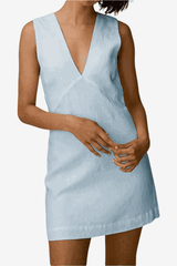 Women's Sleeveless V-Neck Mini Dress - Cotton Linen Blend, Lightweight Casual Wear