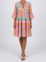 Maelle | Geometric Print V Neck Tiered Knee Length Dress