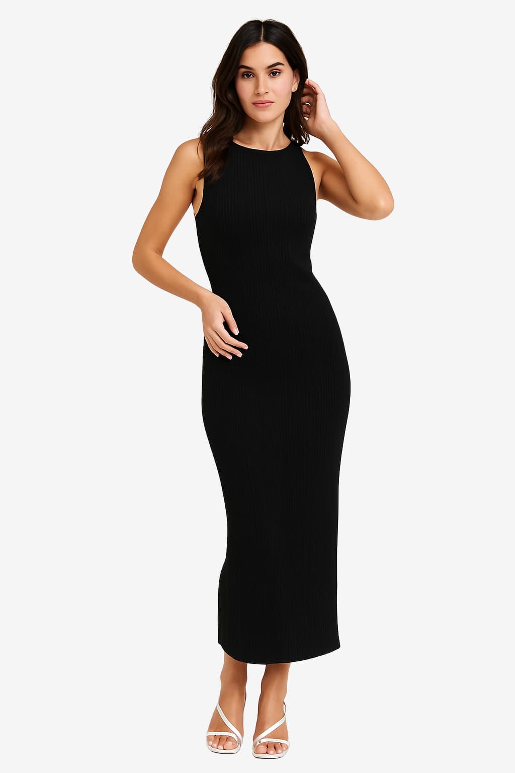Women's Textured Midi Dress with Thin Straps