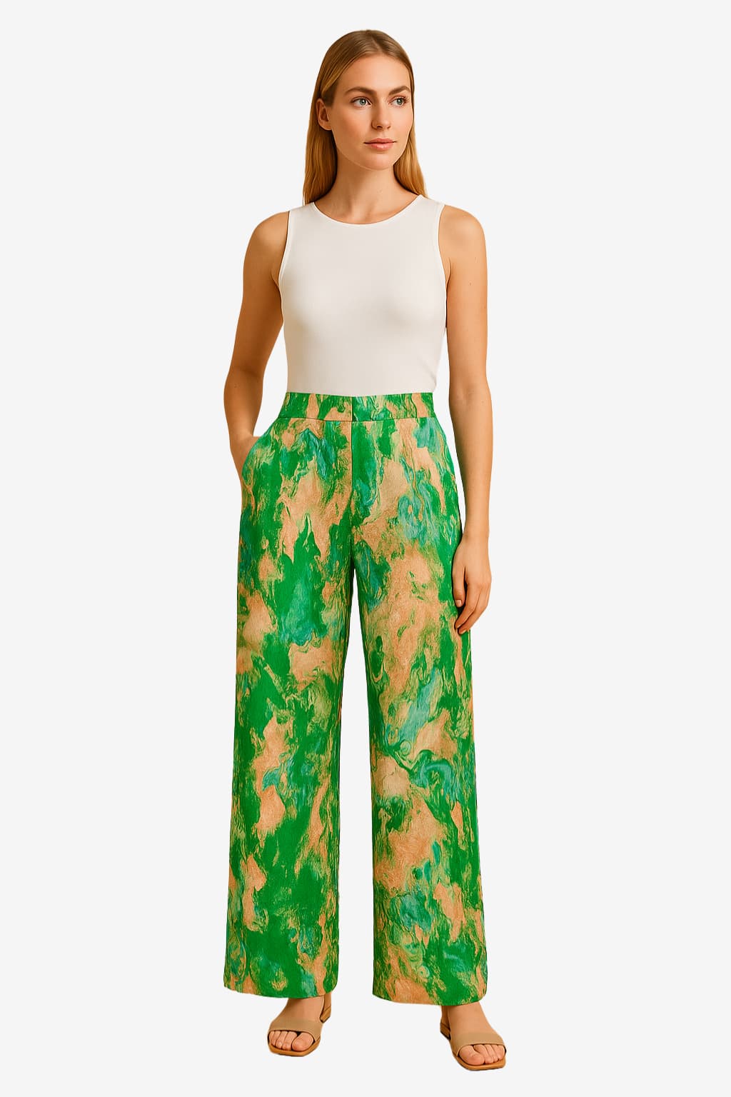 Women’s Marble Print High Waisted Wide Leg Trousers