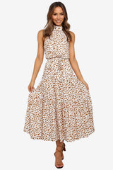 Women’s Polka Dot Halter Midi Dress Sleeveless Fit
