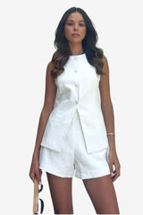 Women’s White Vest and Shorts Set Tailored Fit Summer