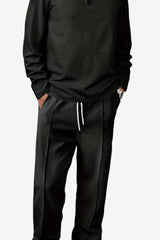 Men's Beige 2-Piece Knit Set - Long-Sleeve Sweater &amp; Drawstring Trousers