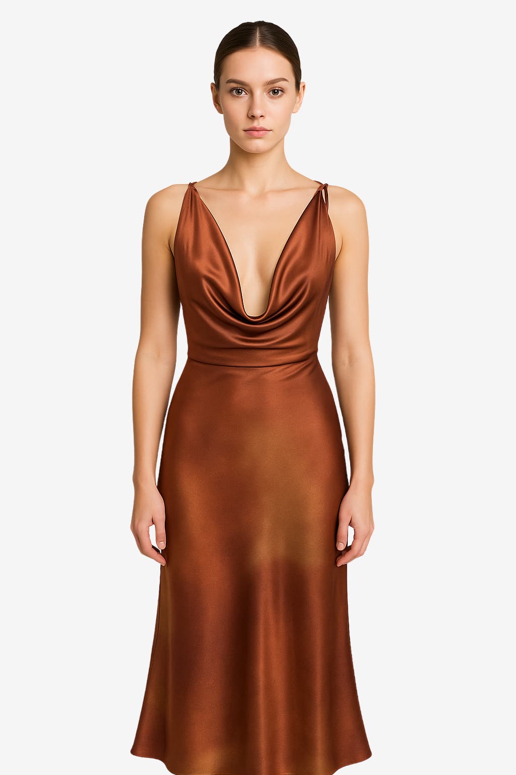 Women's Tie Dye Cowl Neck Satin Maxi Dress