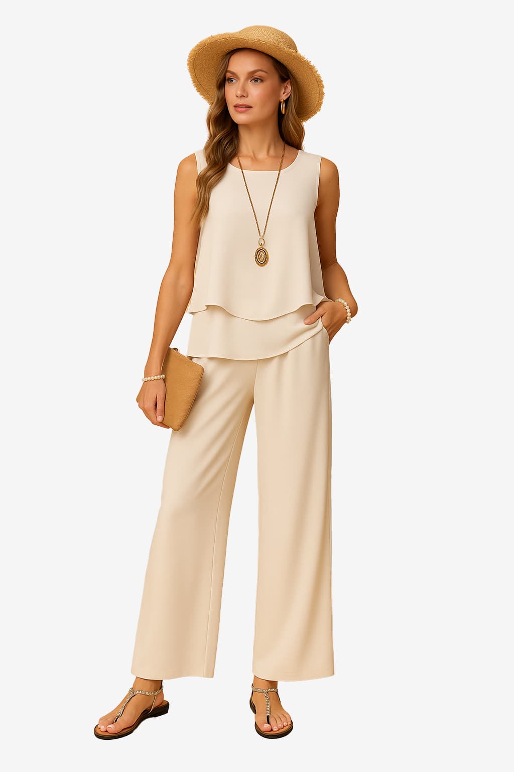 Women's Summer Two - Piece Set, Sleeveless Top &amp; Wide-Leg Trousers