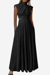 Women’s Sleeveless Maxi Dress with Pockets Cutout Waist