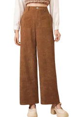 Women's High-Waisted Wide - Leg Corduroy Trousers