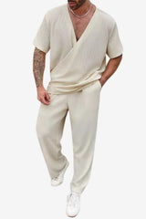 Men’s V-Neck Lounge Set Short Sleeve Top &amp; Trousers