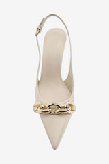 Women's Slingback Pointed Toe Stiletto Heels with Gold Chain Detail