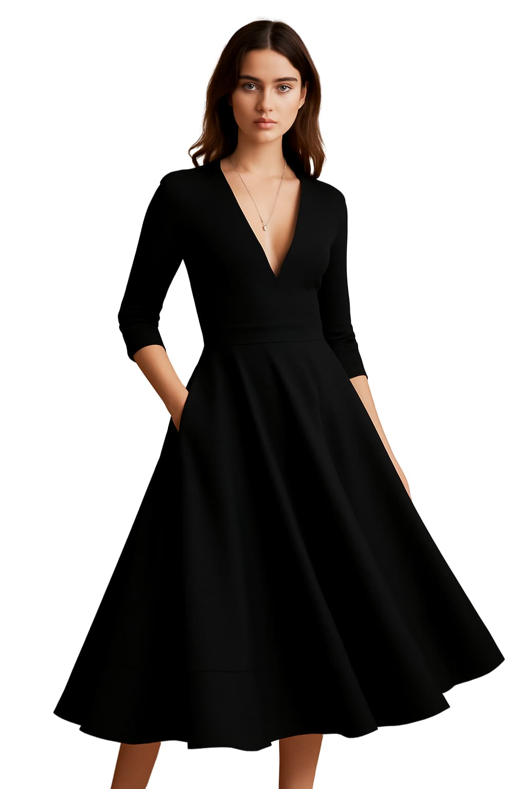Women's V-Neck A - Line Midi Dress