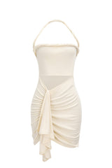 Women’s Halter Neck Midi Dress Asymmetrical Ruched Fit