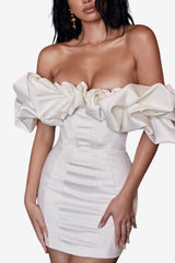 Women's Strapless Mini Dress with Puff Sleeves