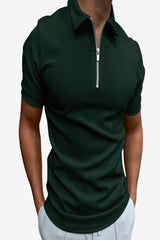 Men's Slim Fit Short Sleeve Zip-Up Polo Shirt Light Grey