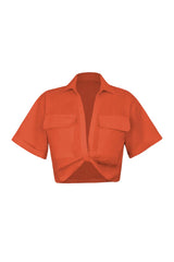 Women’s Cropped Shirt with Flap Pockets Short Sleeve