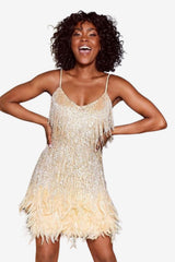 Women’s Sequin Fringe Mini Dress V-Neck Party Wear