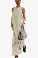 Women’s Halter Neck Sleeveless Maxi Dress – Summer Linen