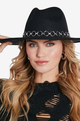 Women’s Wide Brim Fedora Hat with Chain
