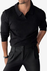 Men’s Long Sleeve Knitted Polo Shirt Ribbed Collar Fit