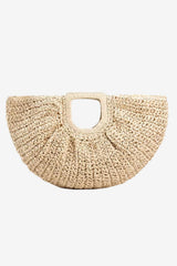 Women's Woven Straw Tote Bag Half-Moon Natural Beige