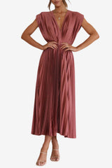 Women's Sleeveless V-Neck Midi Dress A-Line Pleated