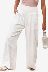 Women’s Wide-Leg Linen Trousers High Waist Elastic Fit