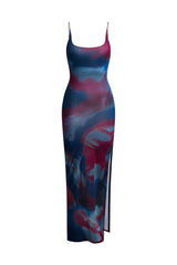 Women’s Tie Dye Slip Dress Midi Length with Side Slit