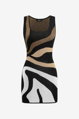 Women's Sleeveless Knit Mini Dress Fitted Multicolour Pattern