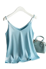 Women’s Satin Cami Top with Spaghetti Straps and V - Neck
