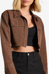 Women’s Cropped Denim Jacket with Long Sleeves
