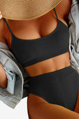 Women’s Ribbed Bikini Set with High-Waisted Bottoms