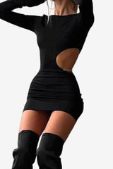 Women's Long Sleeve Bodycon Mini Dress with Side Cutout