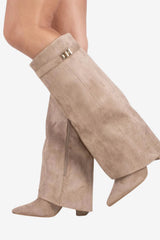 Women’s Suede Ankle Boots with Block Heel and Zip