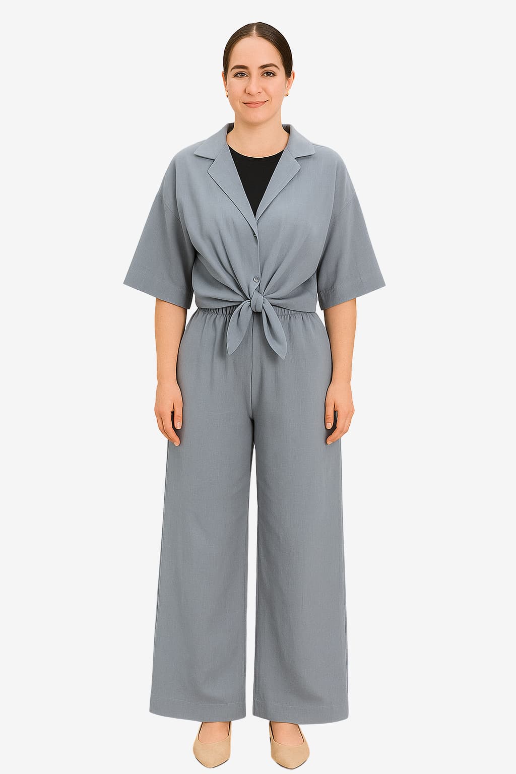 Women's Tie-Front Shirt &amp; Wide-Leg Trousers Set,