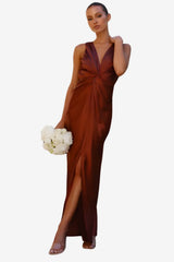 Women’s Satin Evening Dress Sleeveless V-Neck Gown