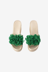 Women's Green Floral Wedge Platform Open-Toe Sandals