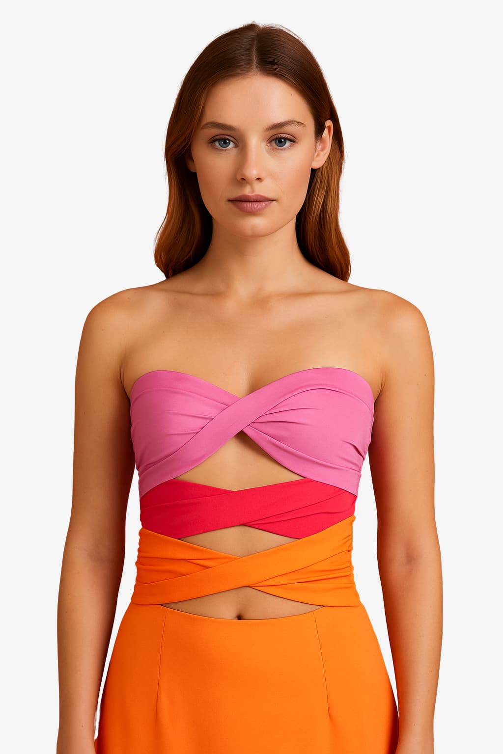 Women's Strapless Colour Block Crop Top, Slim Fit