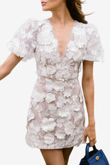 Women’s Puff Sleeve Mini Dress Floral V-Neck Fit