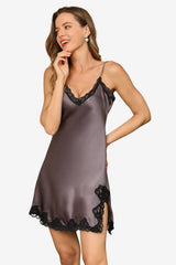 Women's Satin V-Neck Nightgown with Lace Trim