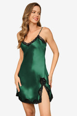 Women's Satin V-Neck Nightgown with Lace Trim