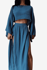 Women's Linen 2-Piece Set - Split Skirt &amp; Top Outfit