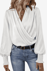 Women's Long-Sleeve Wrap Blouse - Elegant and Versatile