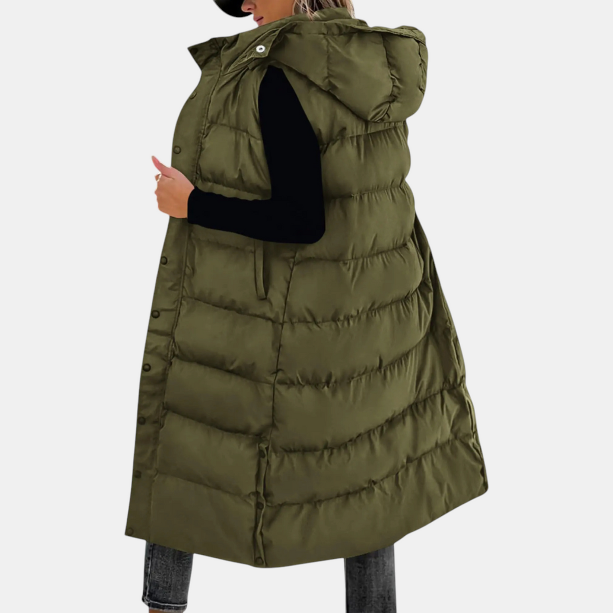 Quilted hooded maxi puffer vest