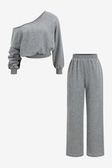 Women's Casual One-Shoulder Top &amp; Wide-Leg Trouser Set