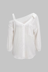 Women's Off-Shoulder Long-Sleeve Casual Shirt with Tie-Front