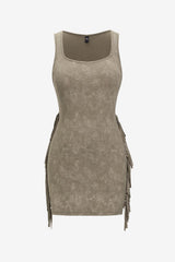 Women's Square Neck Sleeveless Fringe Mini Dress