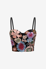 Women's Floral Embroidered Slim Cami Crop Top